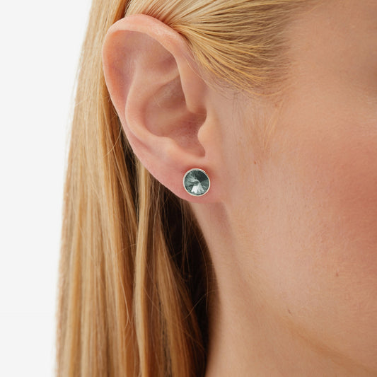 Pendientes botón Basic 9mm círculo cristal en Plata baño rodio