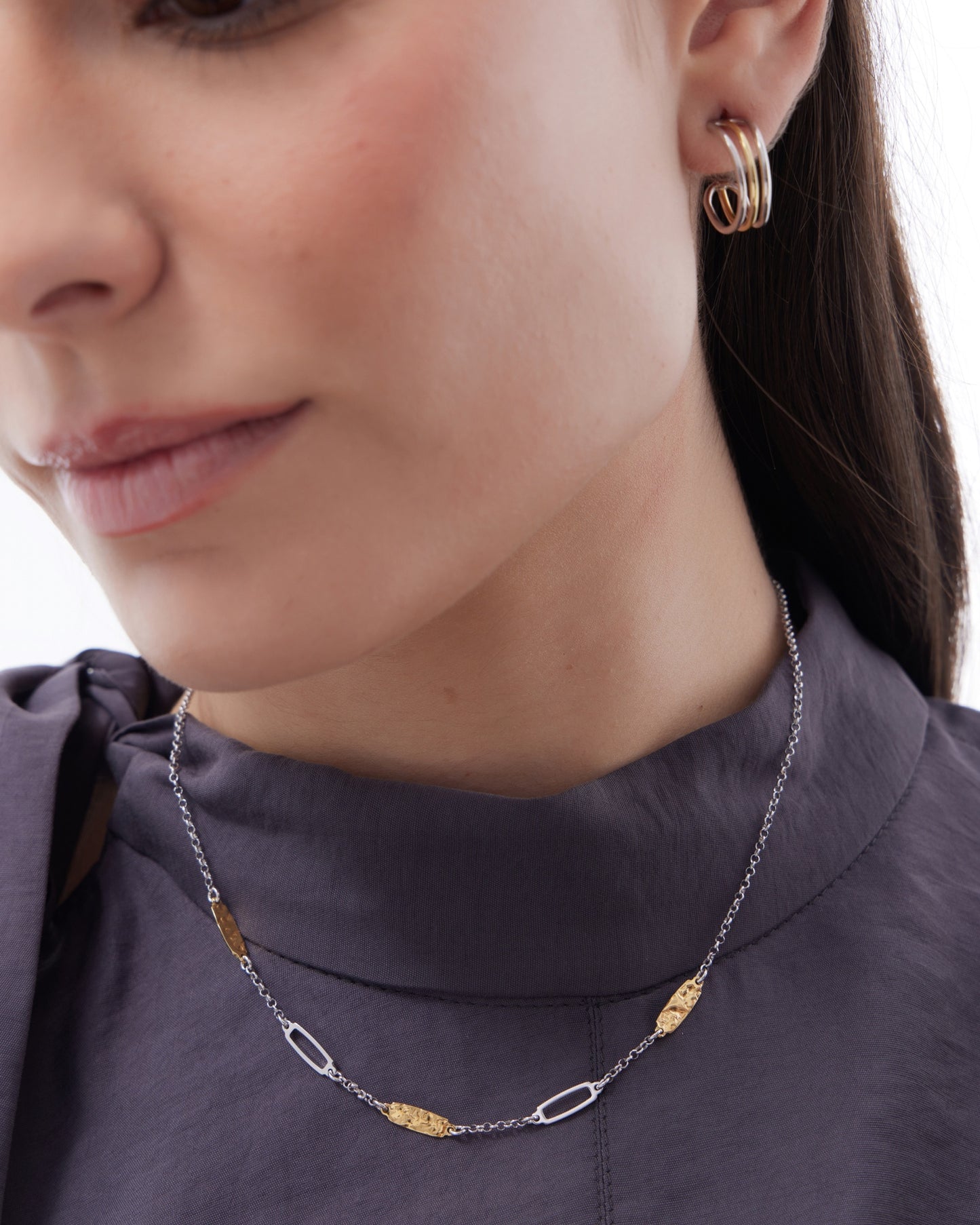Pendientes aro Avenue triple bicolor en Plata