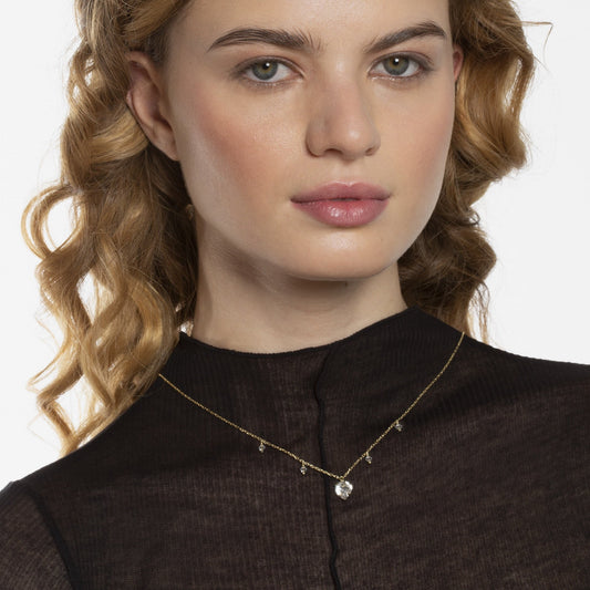 Collar corto Quererse Bien corazón cristal blanco en Plata