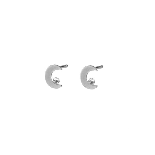Pendientes botón Celeste luna cristal blanco en Plata