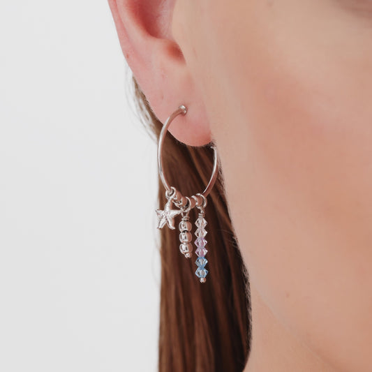 Pendientes aro Bliss estrella cristal multicolor en Plata baño rodio
