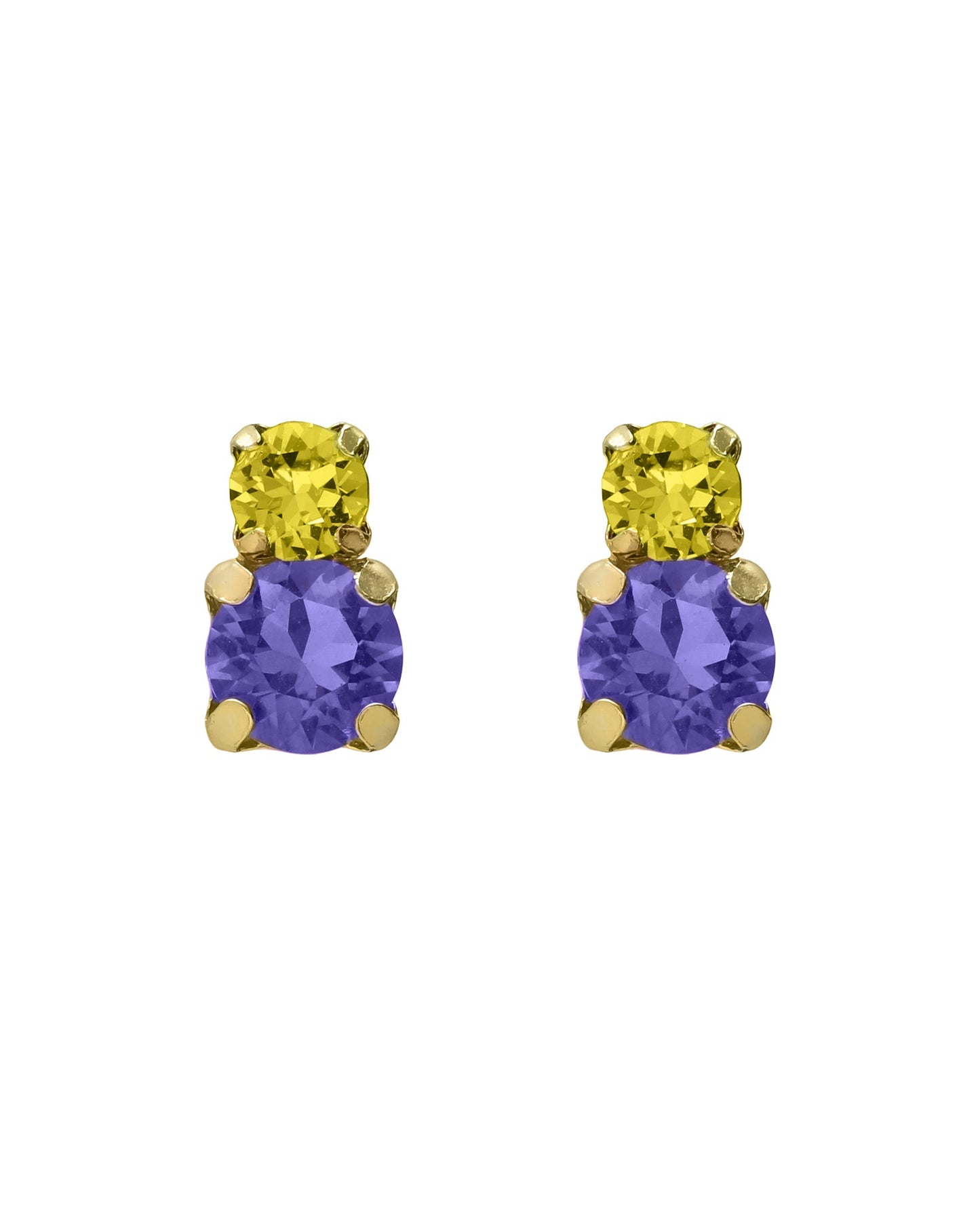 Pendientes botón Fleur con cristal en Plata baño Oro