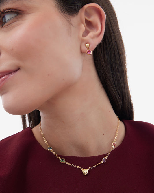 Pendientes cortos Muá corazón con cristal en plata baño oro
