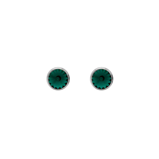 Pendientes botón Basic 7mm círculo cristal en Plata baño rodio