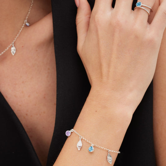 Pulsera hoja Bom Dia con cristal multicolor en Plata baño Rodio