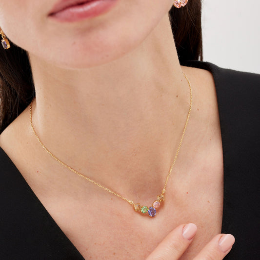 Collar corto God Morgen con cristal multicolor en Plata baño Oro