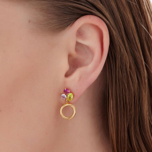 Pendientes cortos Odele cristal multicolor en Plata baño Oro