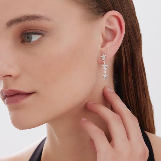 Pendientes largos Bliss estrella en Plata baño rodio