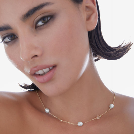 Collar corto Purpose cristales y perla barroca blanco en Plata