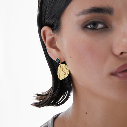 Pendientes cortos Fullness textura cristal verde en Plata baño Oro
