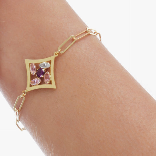 Pulsera Paris rombo cristal en Plata baño Oro
