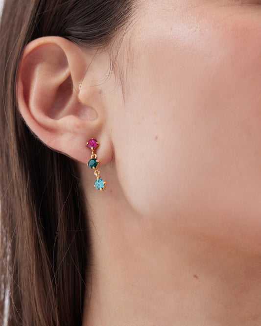 Pendientes cortos Azure con cristal multicolor en Plata baño Oro