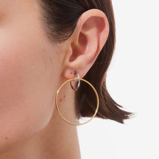 Pendientes aro Frame bicolor grandes en Plata baño Oro y Rodio