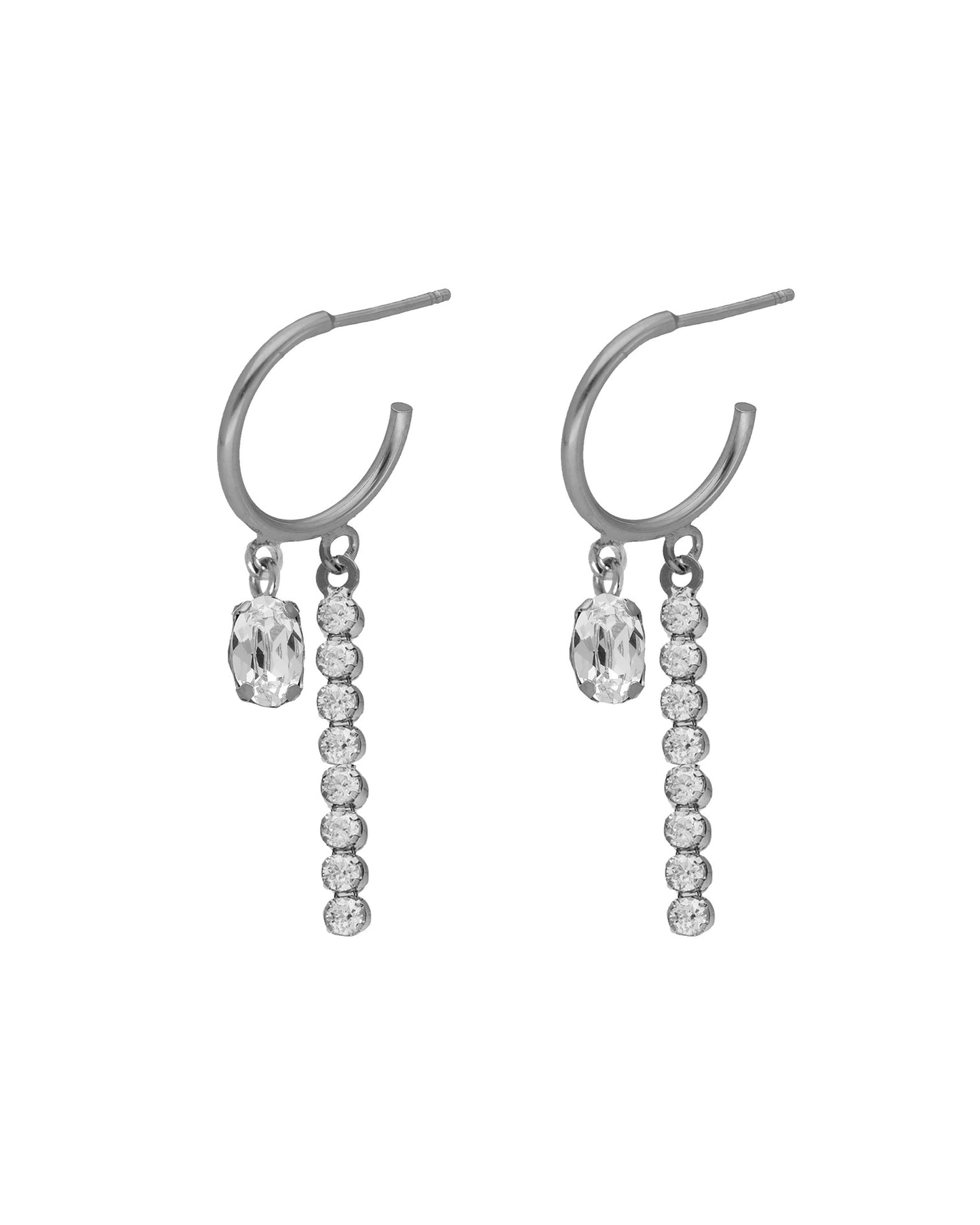 Pendientes aro Lieve con cristal riviere blanco en Plata