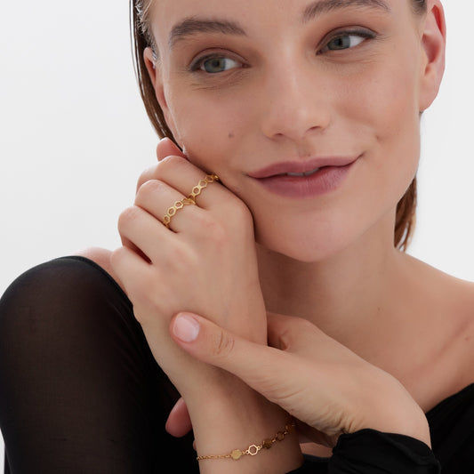 Anillo ajustable Honey hexagonal en Plata baño Oro