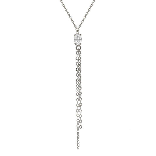 Collar largo cadenas Buenos Días con cristal en Plata
