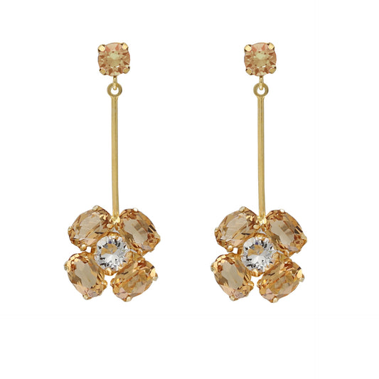 Pendientes cortos flor God Morgen con cristal en Plata baño Oro