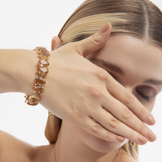 Pulsera Magnolia lágrima cristal champán en Plata baño Oro