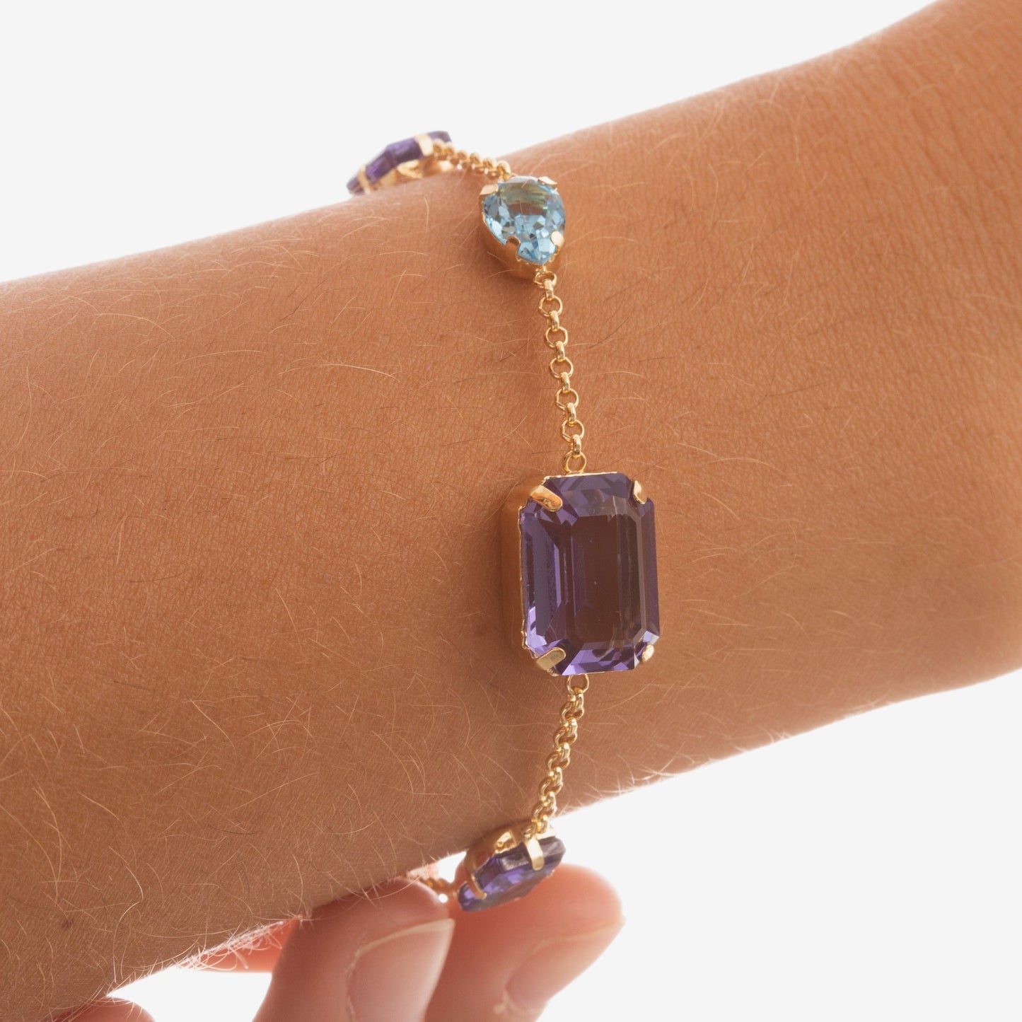 Pulsera rectángulo Borea con cristal multicolor en Plata baño Rodio