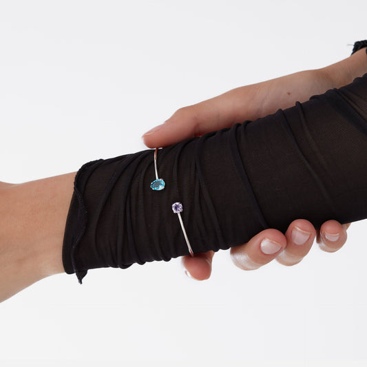 Brazalete Bay cristal azul en Plata baño rodio