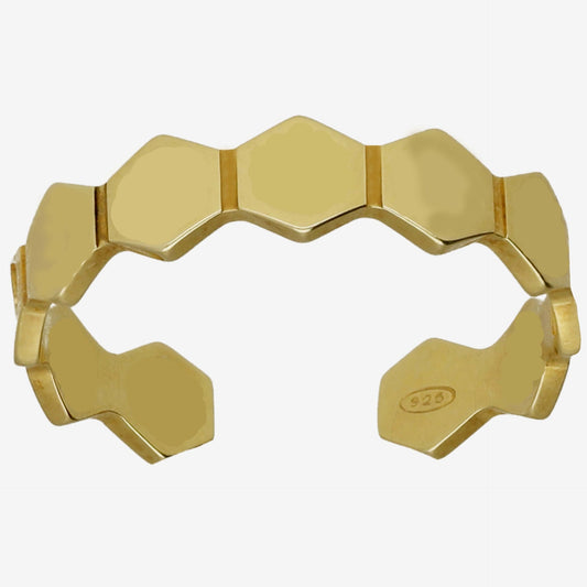 Anillo ajustable Honey hexagonal en Plata baño Oro
