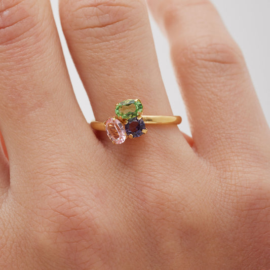 Anillo ajustable God Morgen con cristal multicolor en Plata baño Oro