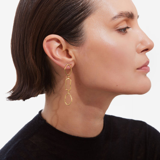 Pendientes largos Prisme en Plata baño Oro