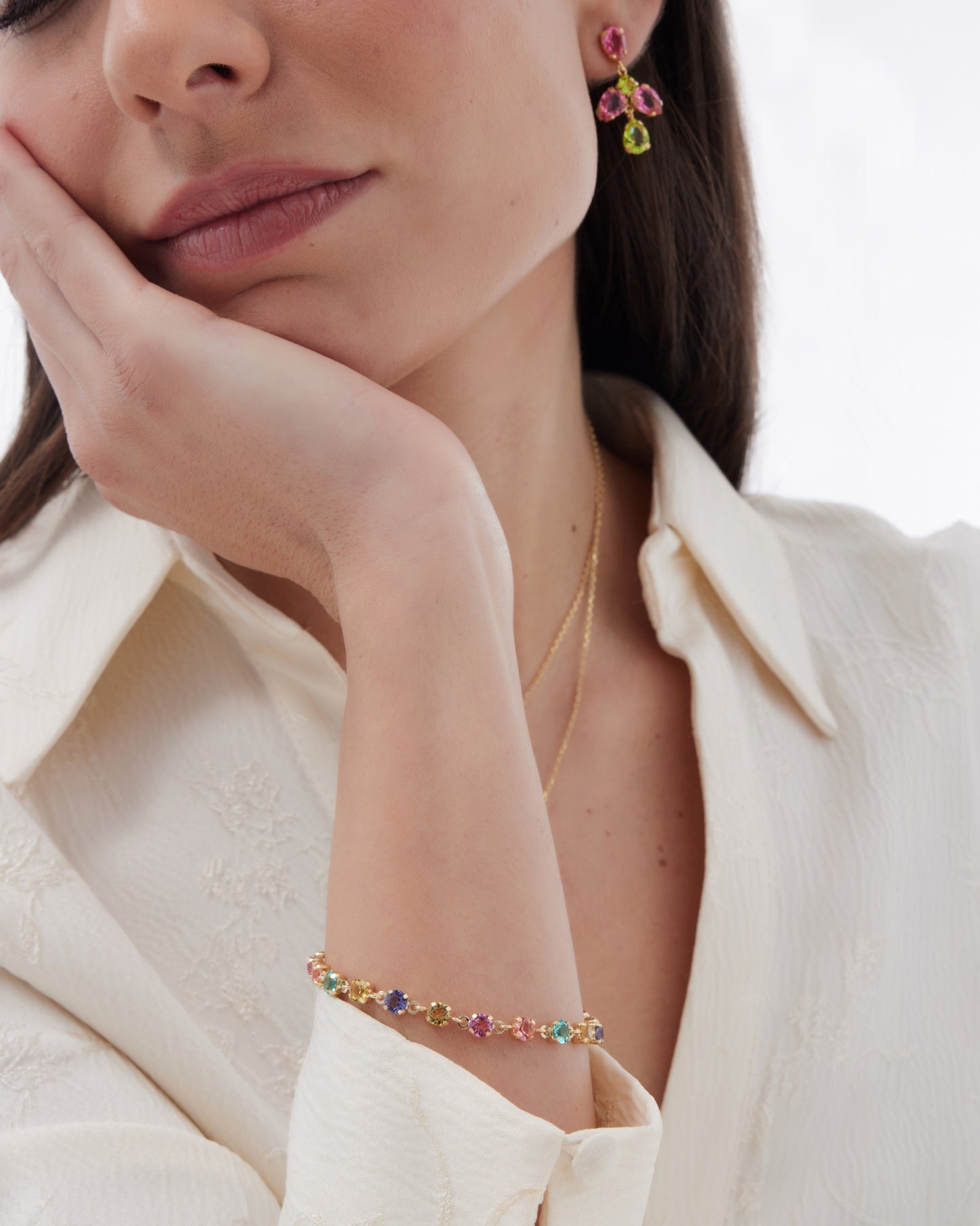 Pulsera Fleur con cristal multicolor en Plata baño Oro