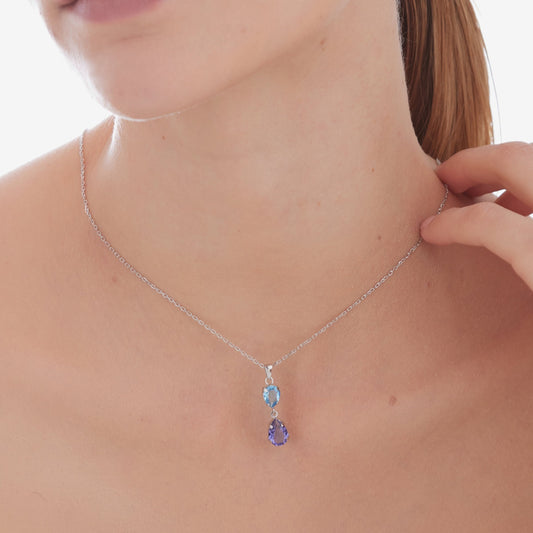 Collar corto Glory lágrima cristal morado en Plata baño rodio