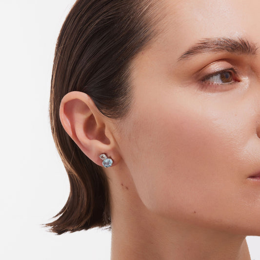 Pendientes botón Clarity cristal azul en Plata baño Rodio