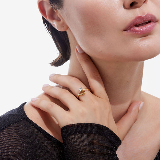 Anillo Clarity cerrado cristal champán en Plata baño Oro