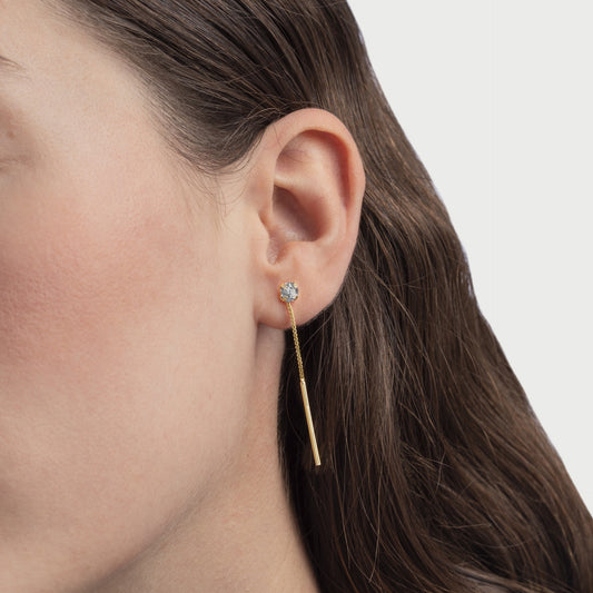 Pendientes largos Minimal cristal blanco en Plata