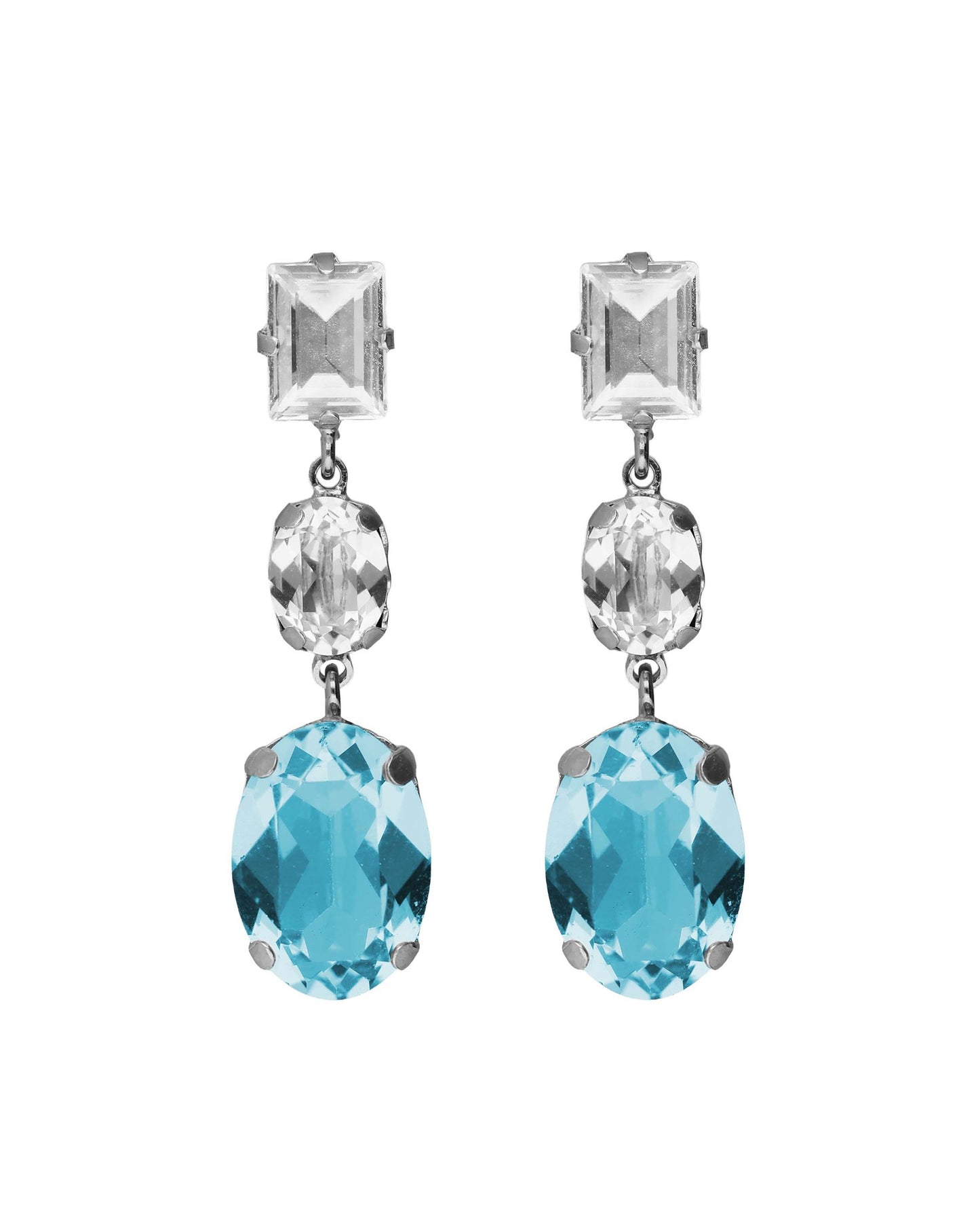 Pendientes largos oval Ombra con cristal en Plata baño Rodio