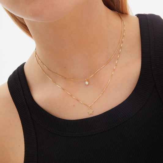 Collar layering Vera estrella cristal blanco en Plata