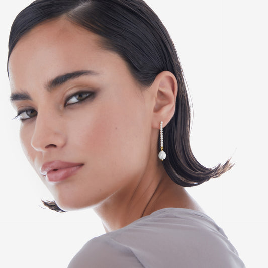 Pendientes largos Purpose riviere y perla barroca en Plata