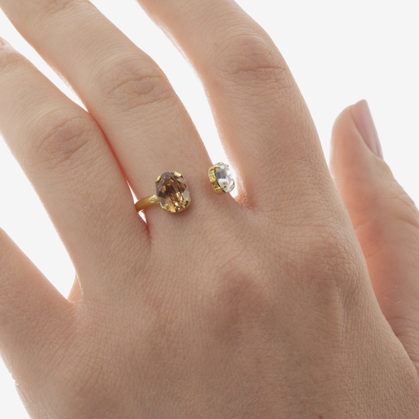 Anillo ajustable Gemma oval cristal en Plata baño Oro