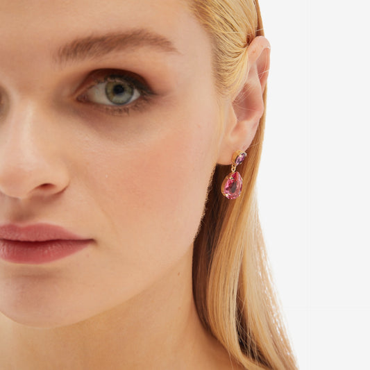 Pendientes largos Magnolia lágrima cristal en Plata baño Oro