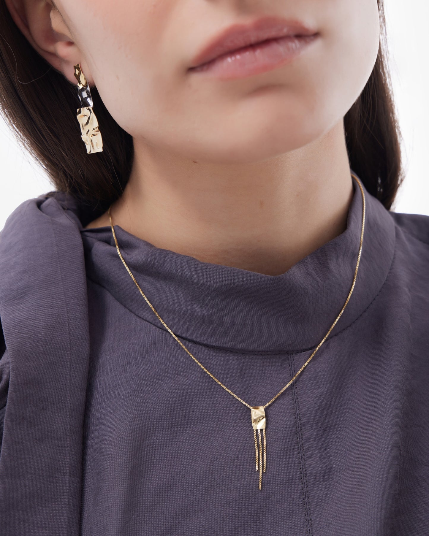 Collar largo Avenue rectángulo textura cadena en Plata