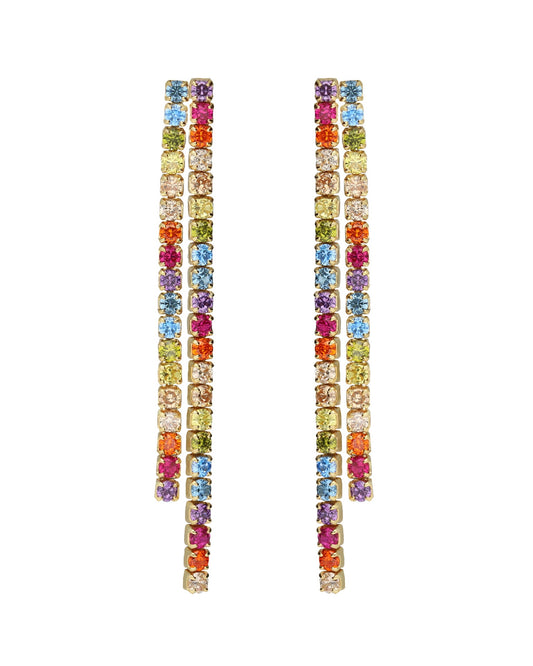 Pendientes largos Riviera con cristales riviere multicolor en Plata