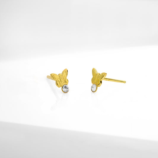 Pendientes botón Kids mariposa cristal blanco en Plata