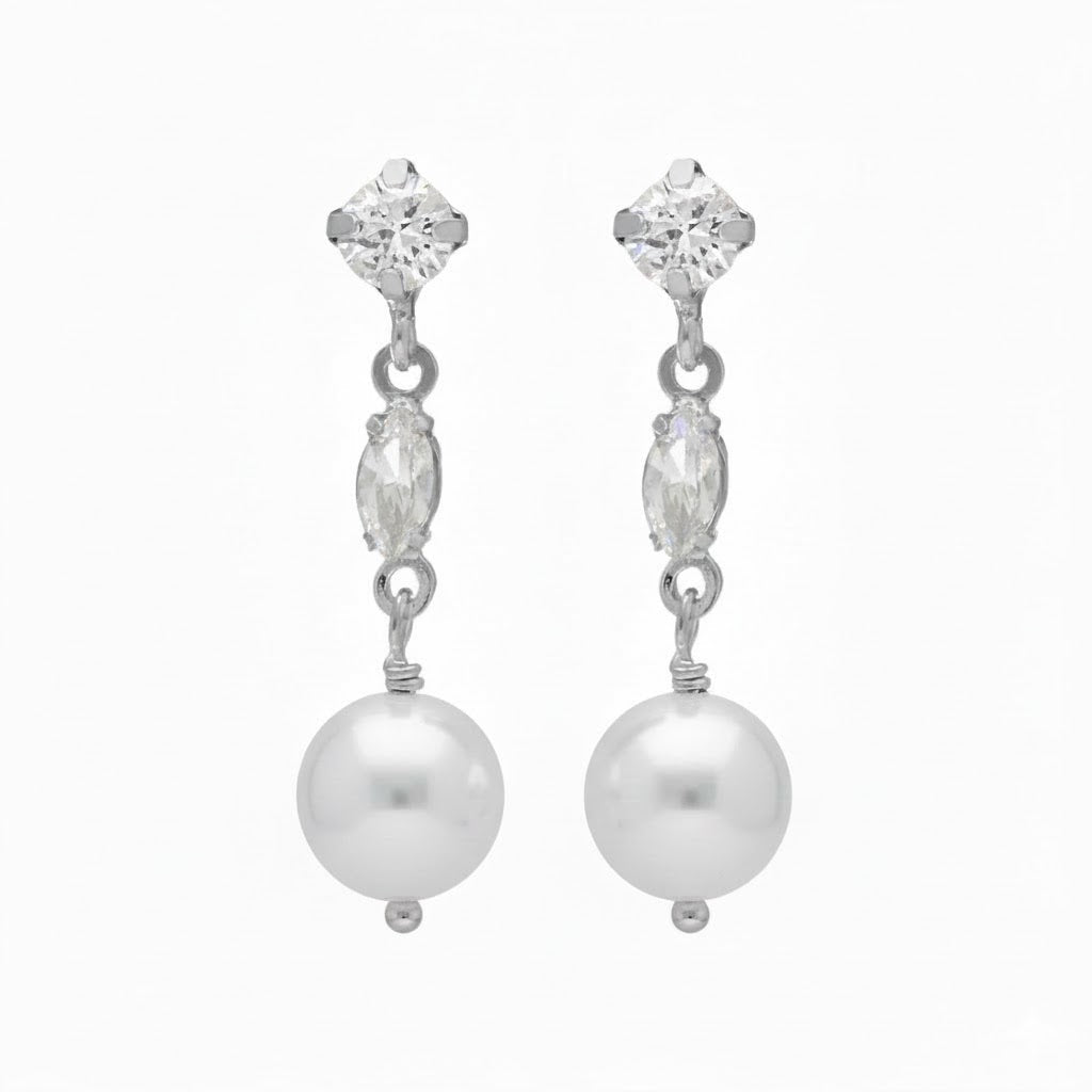 Pendientes cortos Purpose cristales y perla blanca en Plata