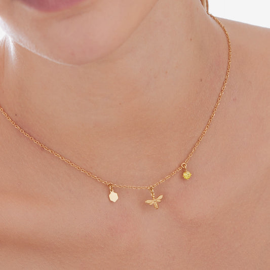 Collar corto Honey abeja en Plata baño Oro