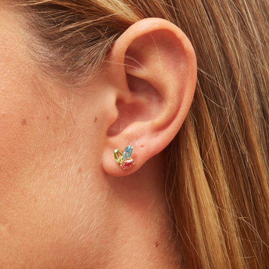 Pendientes cortos Isabella flor cristal multicolor en Plata