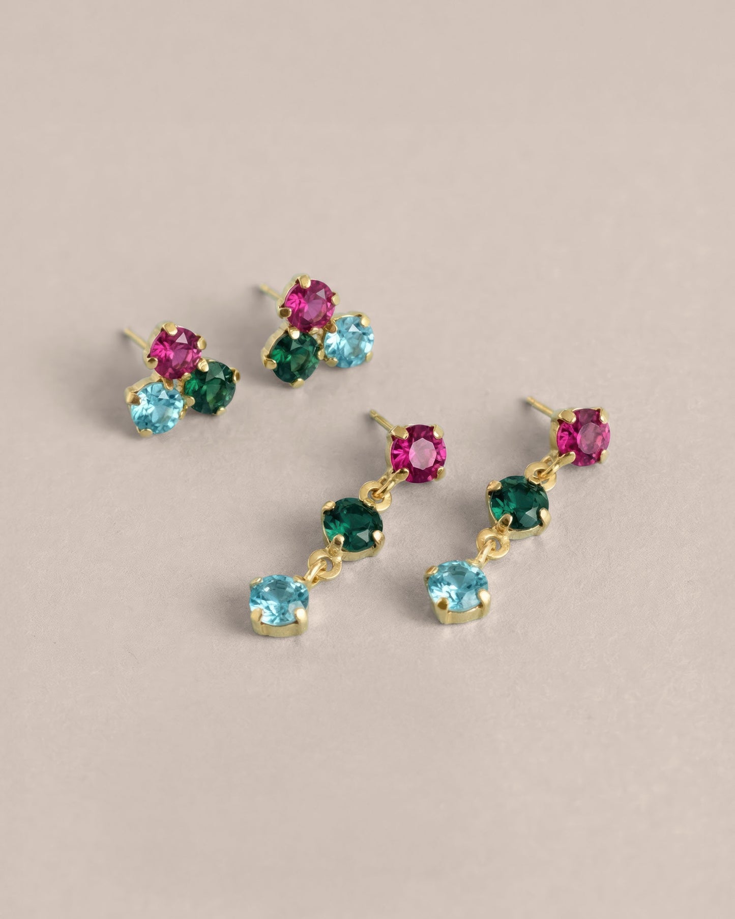 Pendientes botón Azure con cristal multicolor en Plata baño Oro