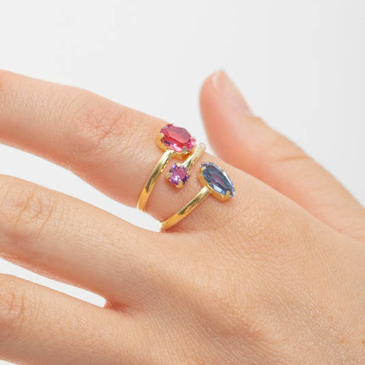 Anillo ajustable Sabina cristal multicolor en Plata