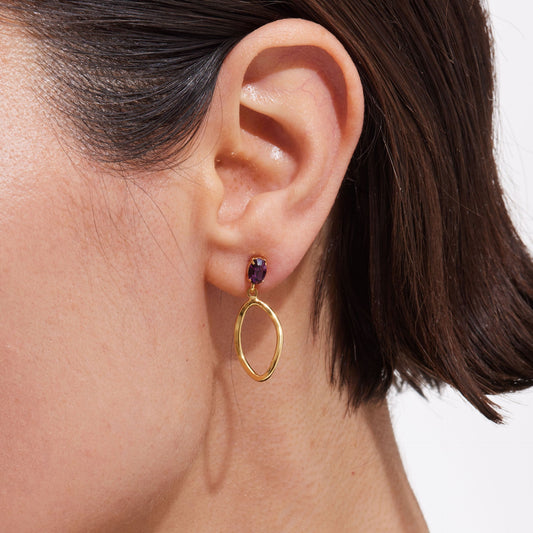 Pendientes cortos Prisme cristal Rosa en Plata baño Oro