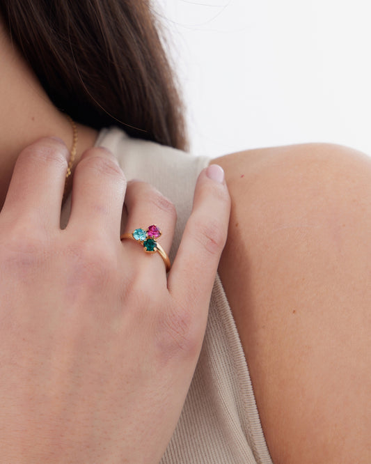 Anillo ajustable Azure con cristal multicolor en Plata baño Oro