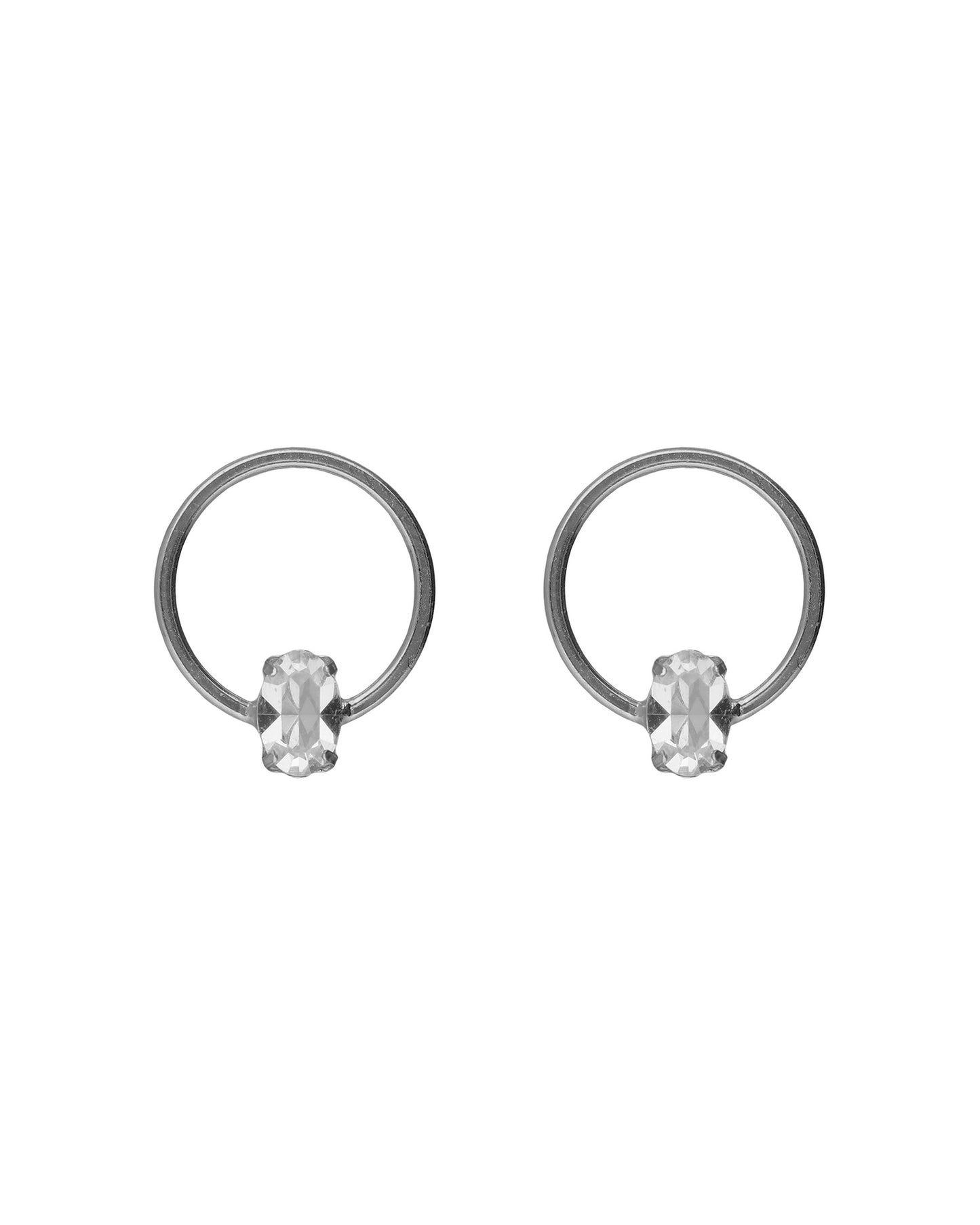 Pendientes botón oval y círculo Lieve con cristal blanco en Plata