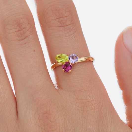Anillo ajustable Odele cristal multicolor en Plata baño Oro