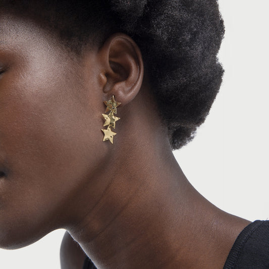 Pendientes largos Ghana textura estrella en Plata